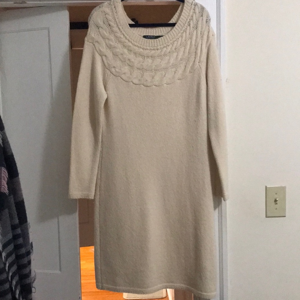 Lauren Ralph Lauren, cream colored sweater dress, size large